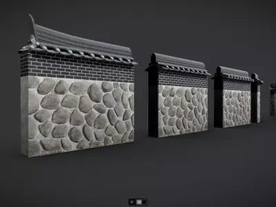 Korean Traditional Hanok Wall 02 Low-poly 3D model