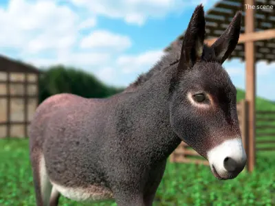  Walking Domestic Donkey Fur Animated Rigged for Blender 