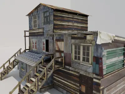 Shanty Garage and Motel For games and scenes Low-poly 3D model