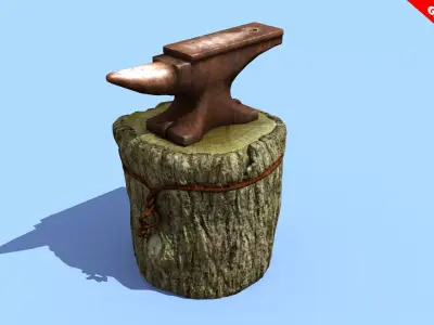 Anvil and Stump Low-poly 3D model