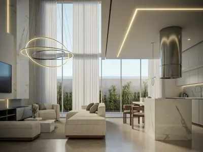 Project B modern living room with stairs and lighting Free 3D model