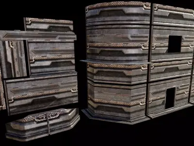 sci fi walls - modular  Low-poly 3D model