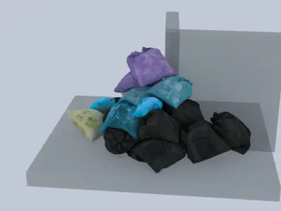 Small Garbage bags pile in street corner 3D model