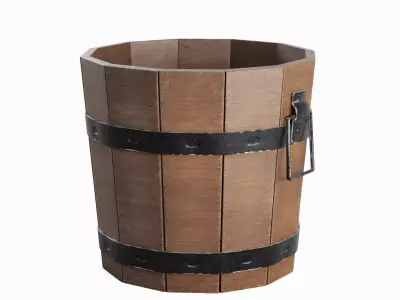 Wooden Bucket Set B Low-poly 3D model