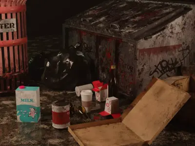 Garbage Set trash can on table Low-poly 3D model