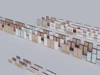 Low Poly Japanese Modular House Interior Pack Low-poly 3D model