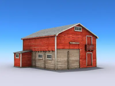 Big Wooden Warehouse Low-poly 3D model