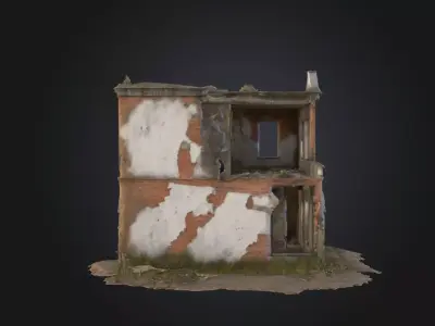 Weathered Brick Ruin 3D Model  Abandoned Two Story House Asset Low-poly 3D model