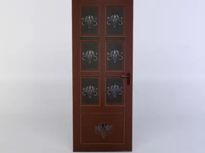 Door wooden with ornate design Low-poly 3D model