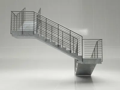 Stair 1 staircase with metal railings 3D model