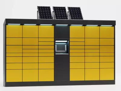Parcel Locker V3 - Package Delivery Station with Solar Panels Low-poly 3D model
