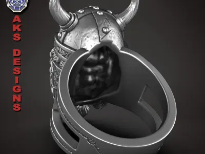 skull Ring jewelry Ancient viking warrior v1 3D print model