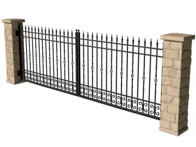 Entrance Driveway Iron Gates Fence 3D model