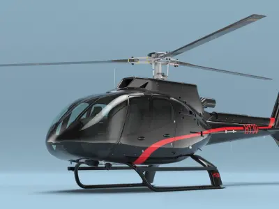  Airbus H130 Light Helicopter Black Red with Interior Rigged for Maya 