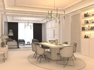 Modern Salon and Dining Room 3D model