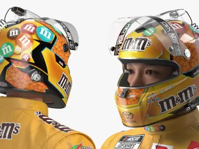  M and Ms Racing NASCAR Suit with Helmet Gloves and Boots Yellow 