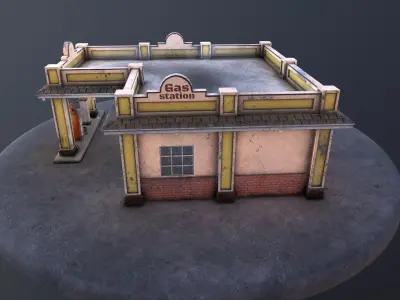 Old gas station and old gas pump Low-poly 3D model