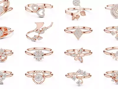 363 Cluster Woman Rings 3DM STL OBJ FBX with 3 COLOR Video 3D Model Pack