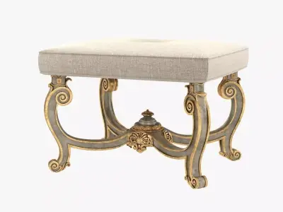 Baroque Style Carved Bench 3D model