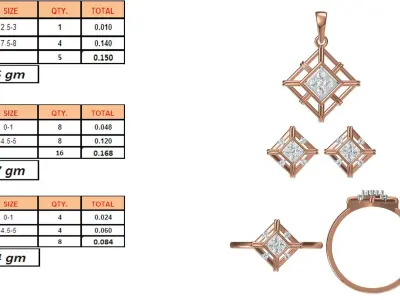 Light wt Ring Earrings Pendant set stl jcd 1-render details 3D print model