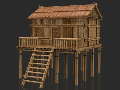 Bamboo House 4 - Jungle Hut 3D model