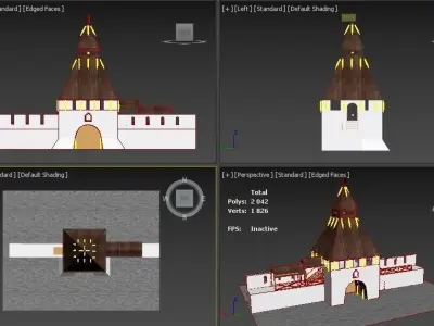 Kazan wooden tower at night Low-poly 3D model
