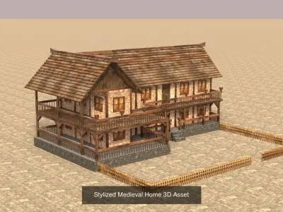 Game-Ready Low Poly Medieval House Bundle Realistic Textures 3D Model Pack