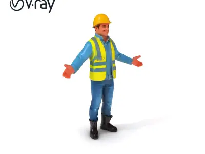 Construction Worker D Model with Safety Gear and HighVisibili... Low-poly 3D model