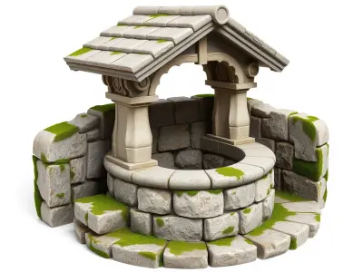 Rustic Stone Wishing Well Model Pack Low-poly 3D model
