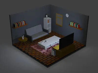 Living Room with PS5 - Low Poly  Free 3D model