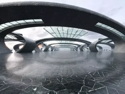 Futuristic Parametric Hangar - Architectural Background- V2U2 Low-poly 3D model