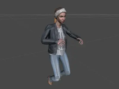 Cute girl in jeans leather jacket and bandana Rigged Low-poly 3D model