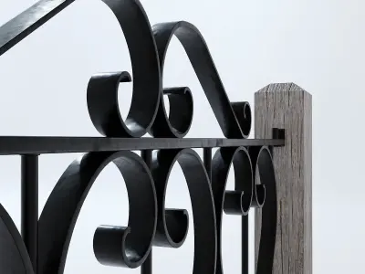 Garden Gate Wrought Iron Black with Scrolls Low-poly 3D model