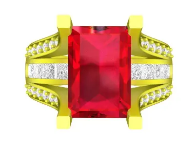 Luxury Emerald Cut Ruby Diamond  Shank Ring Design for Men 7320 3D print model