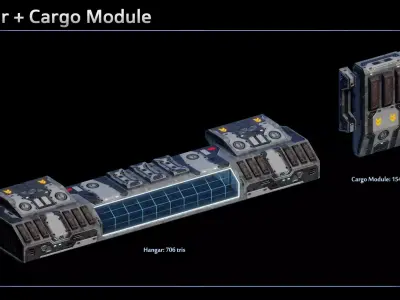 Spaceship Dreadnought Modular Equipment Low-poly 3D model