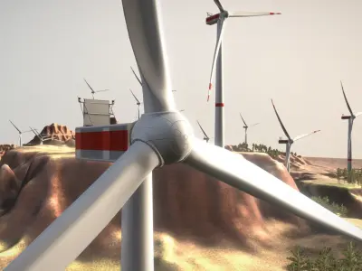 Canyon Windfarm Scene Low-poly 3D model