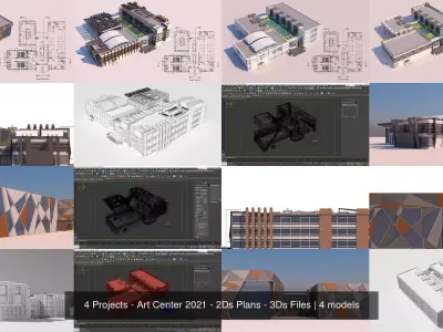 4 Projects - Art Center 2021 - 2Ds Plans - 3Ds Files 3D Model Pack