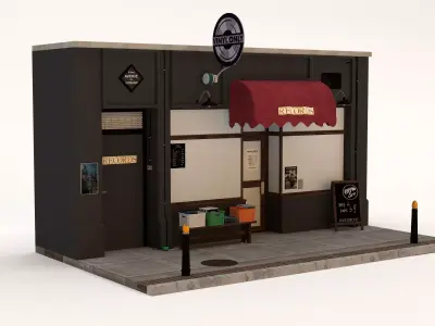 Modular Stylized Shopfronts Cafe Bookstore Record Shop Bistro Low-poly 3D model