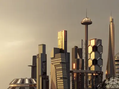 Futuristic sci-fi buildings kit 3D model