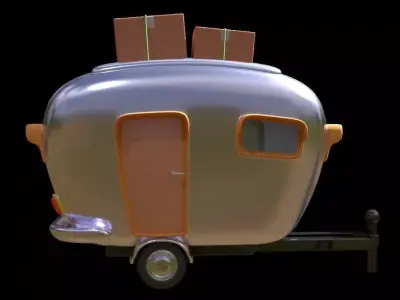 Stylized Cartoon Caravan Free low-poly 3D model