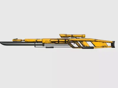 SciFi Sniper Gunblade A06 Yellow Dirt - Fiction Weaponry Low-poly 3D model