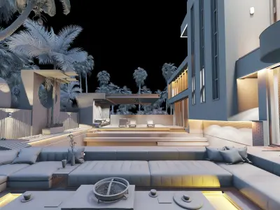 black water park villa Low-poly 3D model