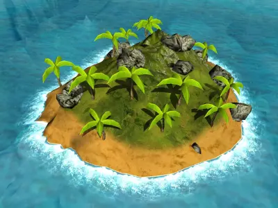 Island Set in ocean with palm trees Low-poly 3D model