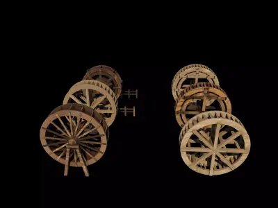 wooden water wheels all 3D model