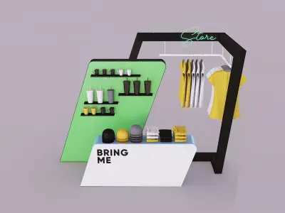 Kiosk clothing rack with sign that says bring me 3D model