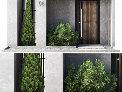 Door Outdoor entrance and fence and graden 02  3D model