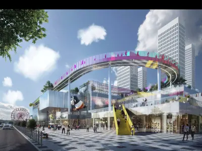 Modern Lifestyle Mall Exterior with Rooftop Track 3D model