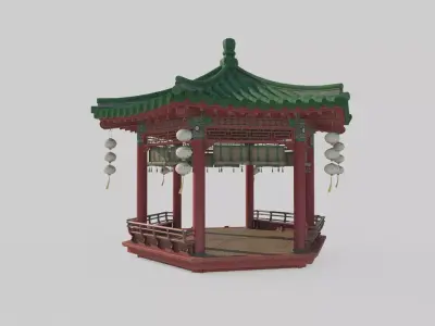 The octagonal pavilion in ancient Asian architecture 3D model