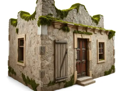 Rustic Stone House with Moss Model Pack Low-poly 3D model
