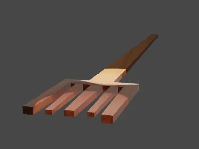 Dinner fork in rust metal and wooden handle Low-poly 3D model